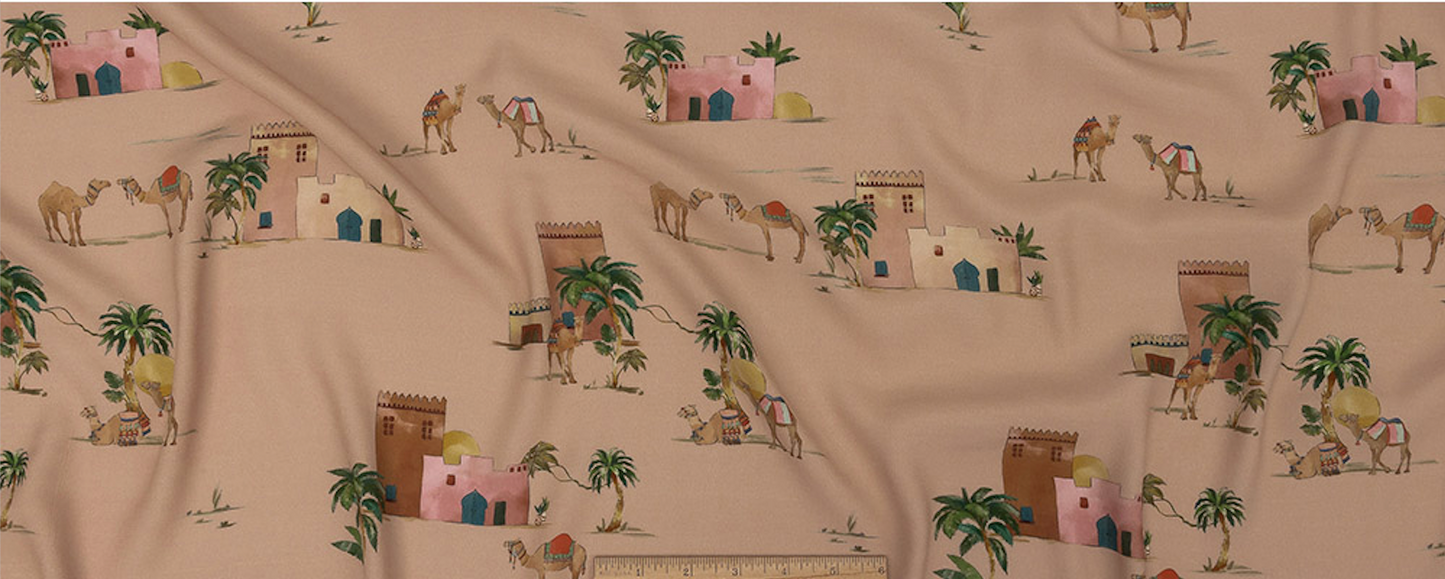 Fabric, viscose woven, bactrian camel palm tree