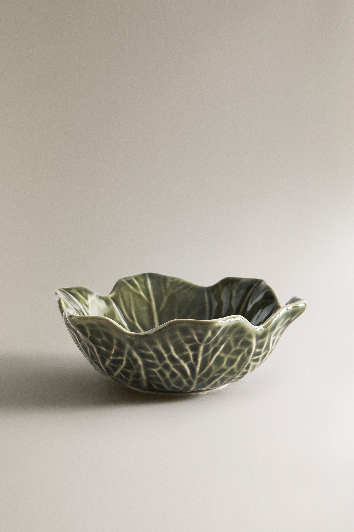 Serveware, side bowl, stoneware, green cabbage leaf, 6.1in