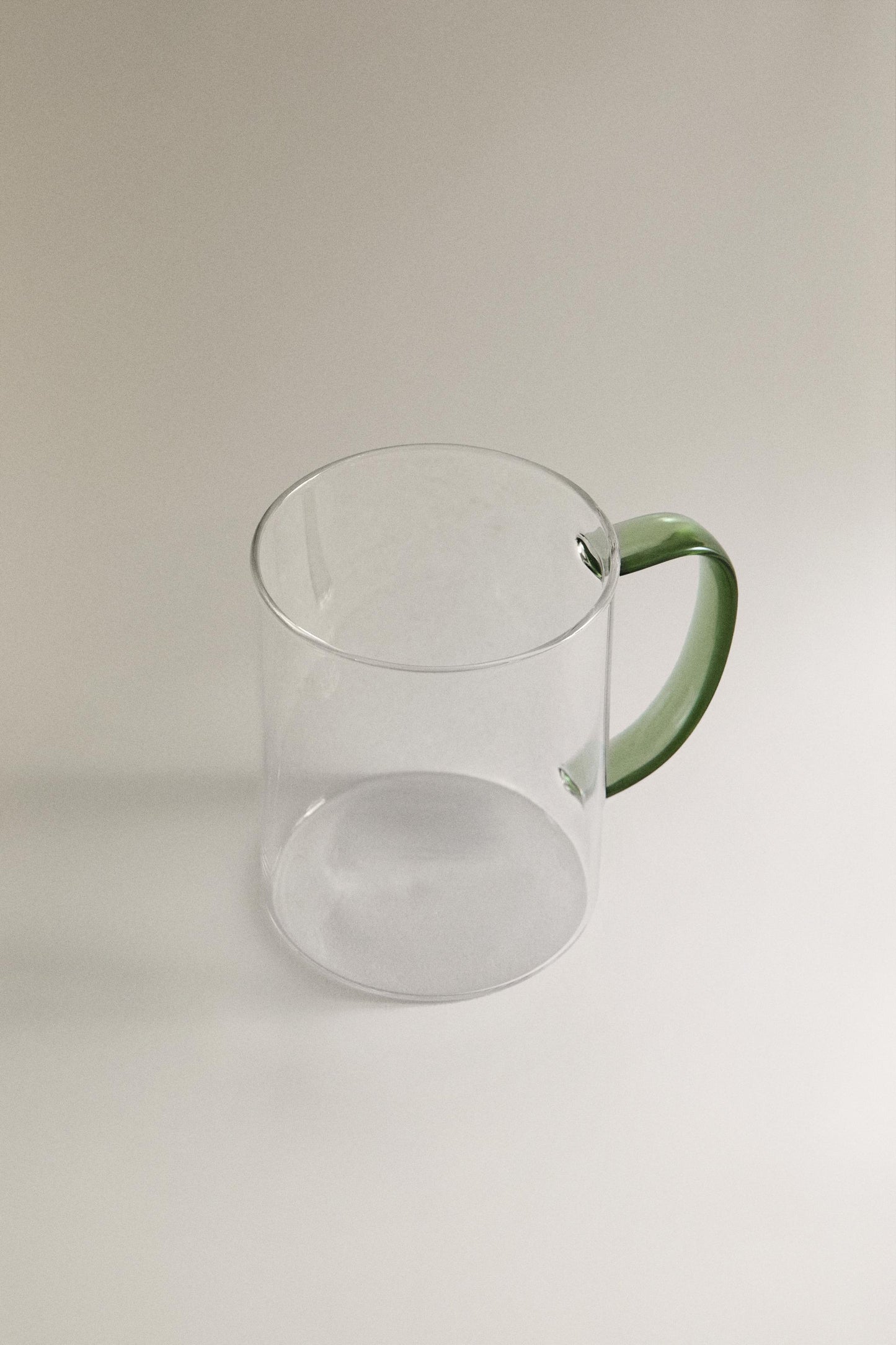 Drinkware, mug, borosilicate glass, colored handle, green