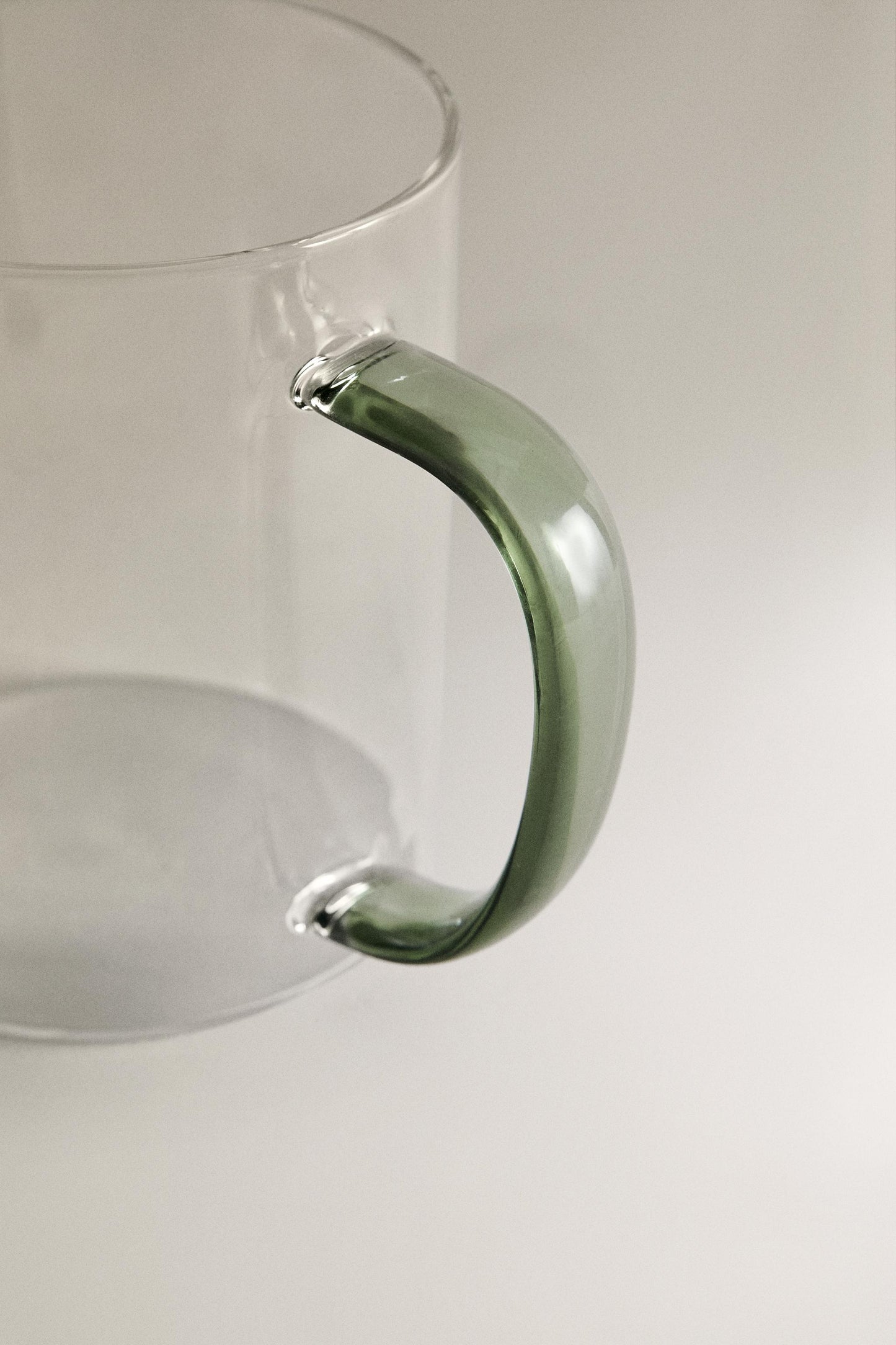 Drinkware, mug, borosilicate glass, colored handle, green