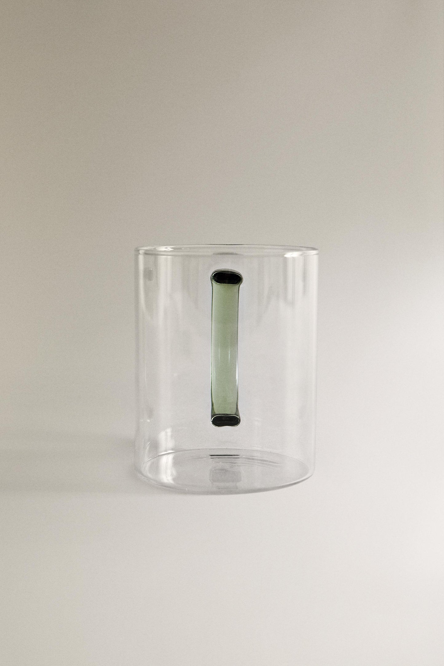 Drinkware, mug, borosilicate glass, colored handle, green