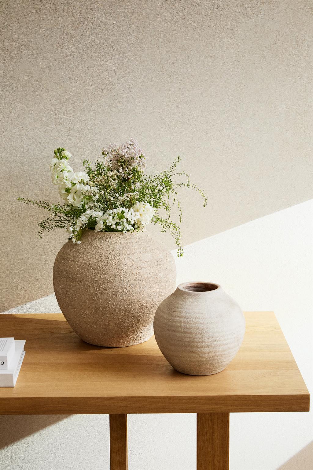 Vase, earthenware, raised design, gray