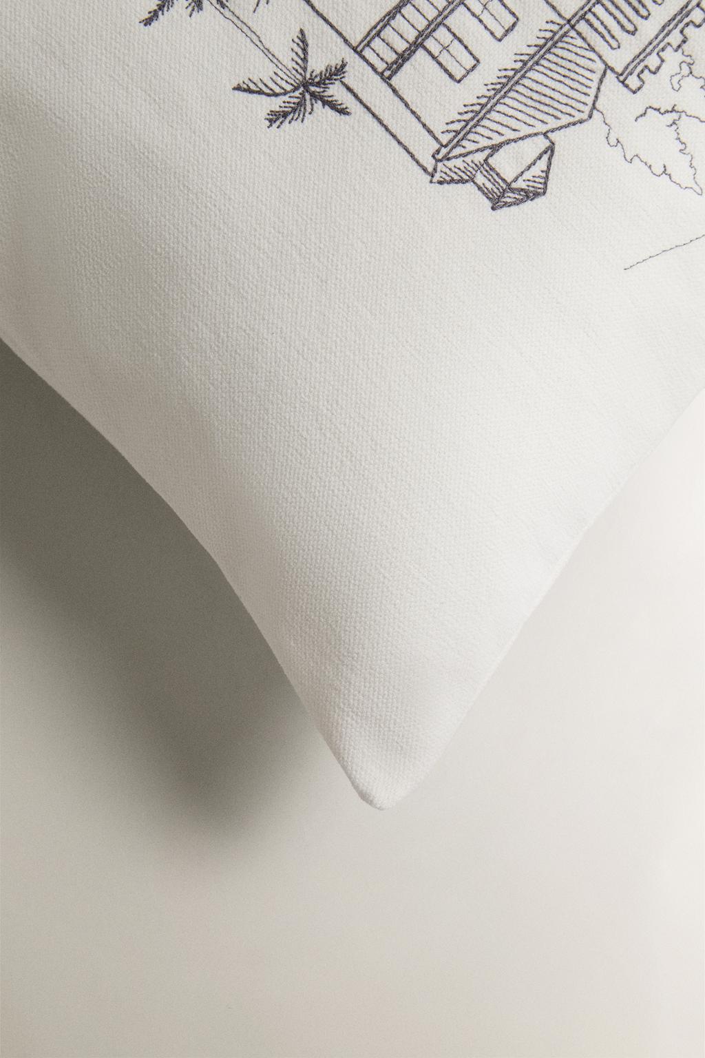 Throw pillow cover, embroidered landscape, 15.5x23.5"