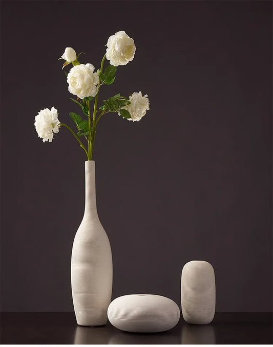Vase, white ceramic vase, striped
