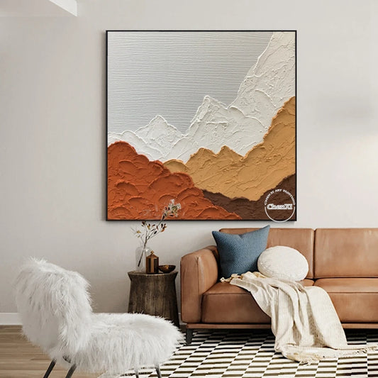 Wall art, unframed canvas hand painting, abstract mountains
