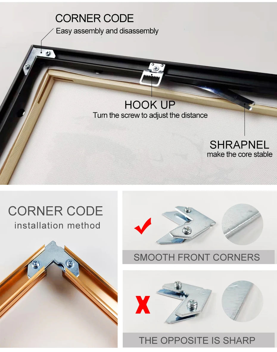 Wall art frame, set of metal hanging frame with inner canvas stretching frame