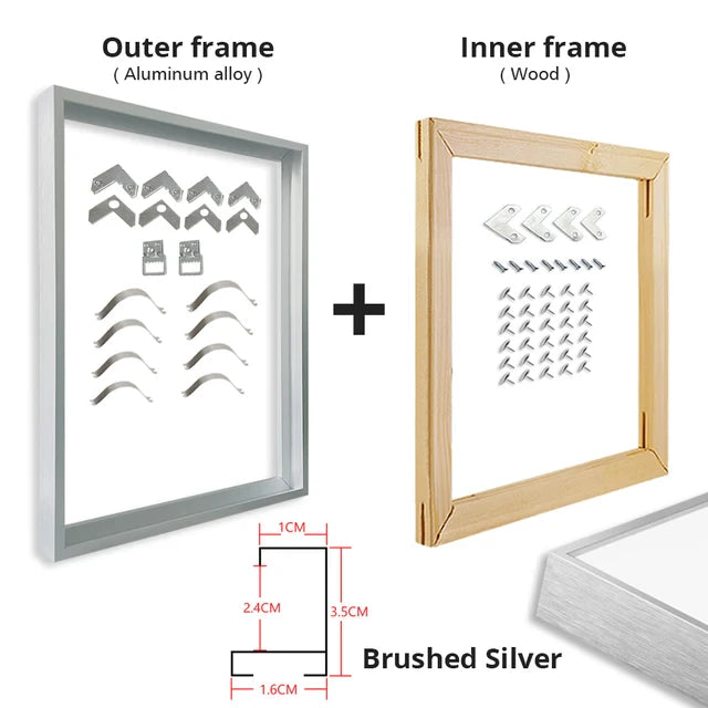 Wall art frame, set of metal hanging frame with inner canvas stretching frame