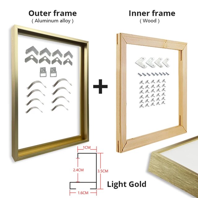 Wall art frame, set of metal hanging frame with inner canvas stretching frame