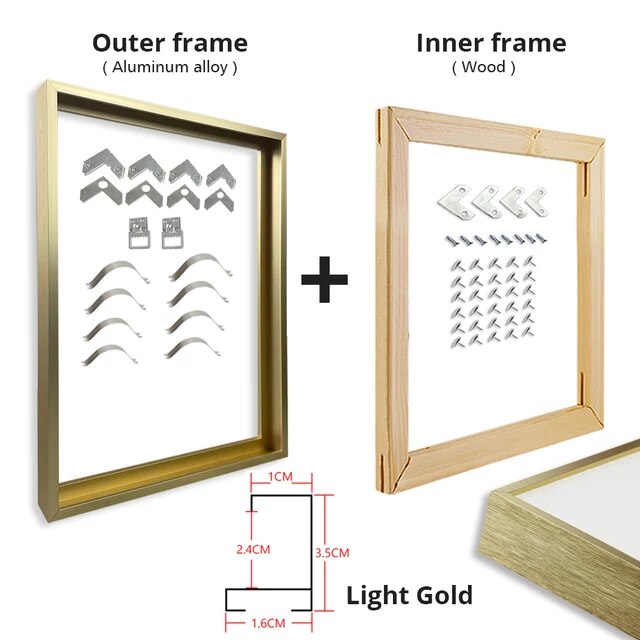 Canvas floating frame, self-assembly kit, aluminum h3/pine wood