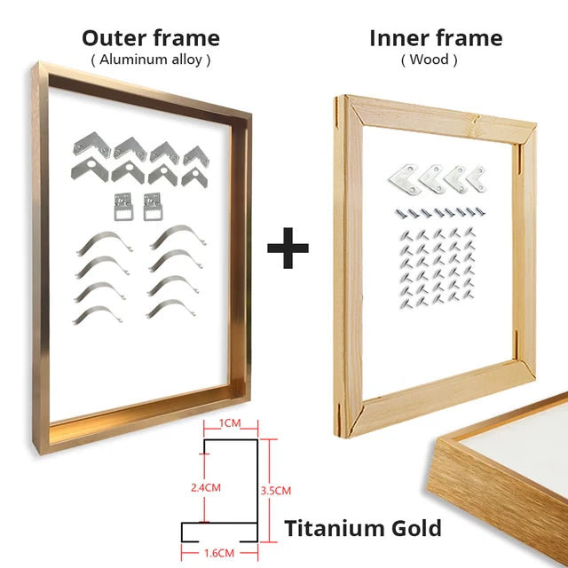 Wall art frame, set of metal hanging frame with inner canvas stretching frame