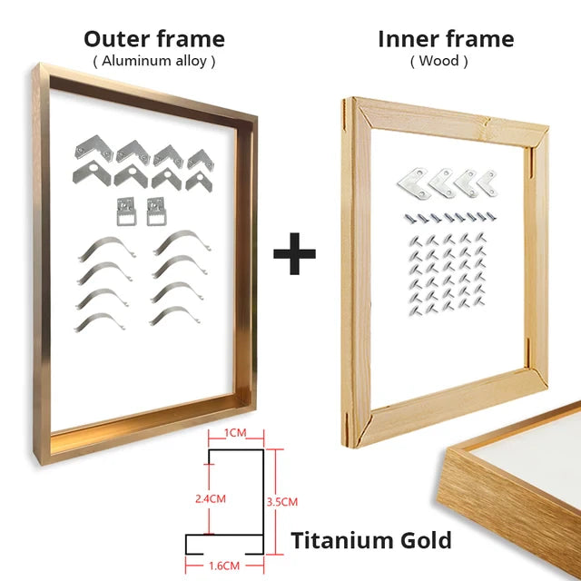 Canvas floating frame, self-assembly kit, aluminum h3/pine wood