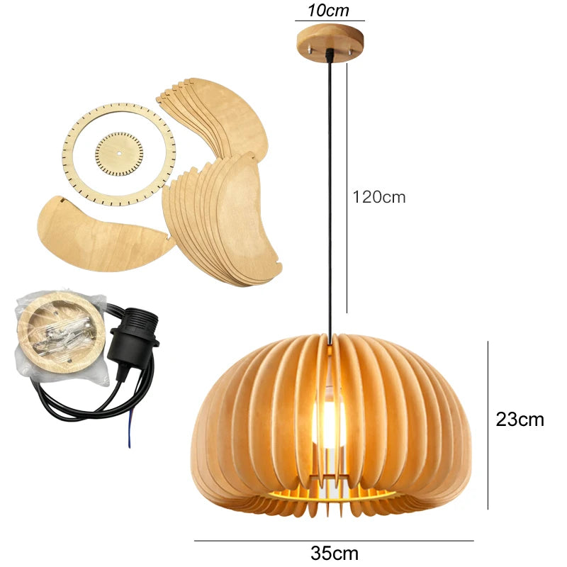 Pendant lamp, art wood, pumpkin pendant lamp shade, d18/30/35/42, no bulb