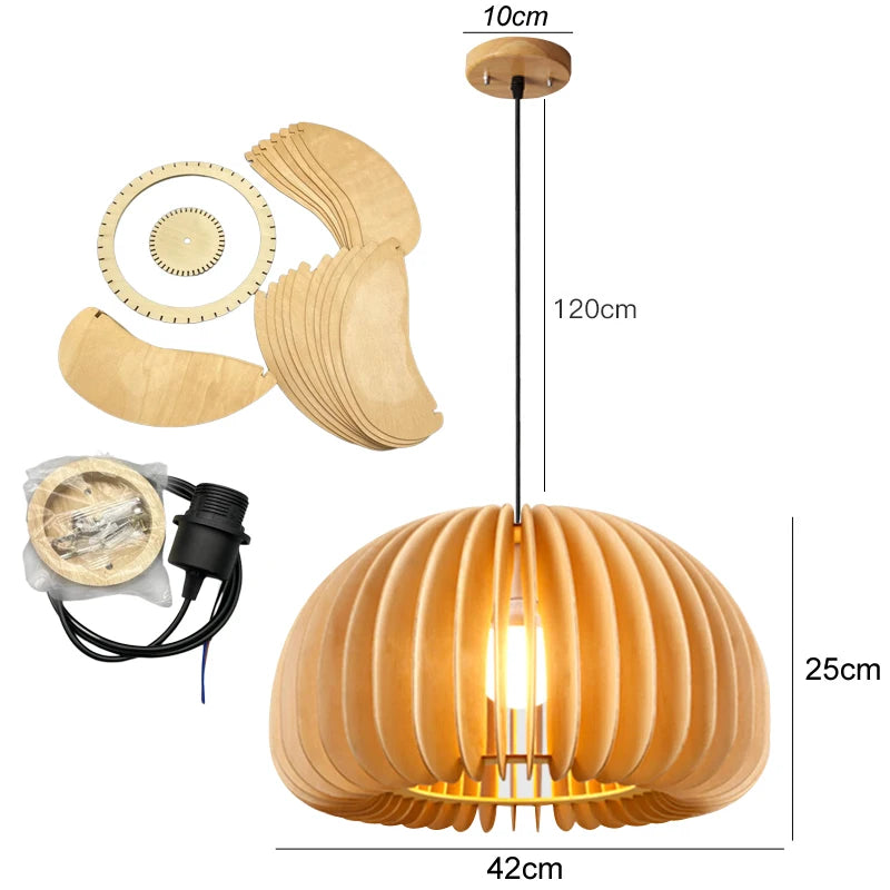 Pendant lamp, art wood, pumpkin pendant lamp shade, d18/30/35/42, no bulb