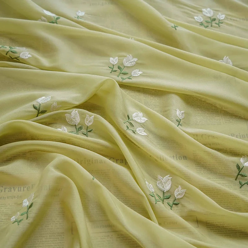 Fabric, floral embroidered chiffon