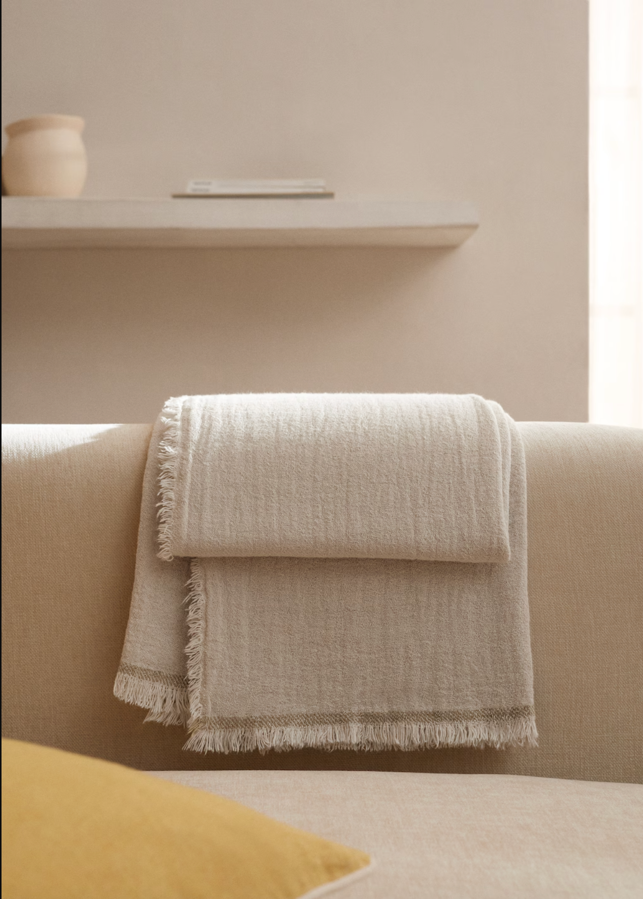 Throw blanket, cotton-linen, fringed finish, 51x70.8"