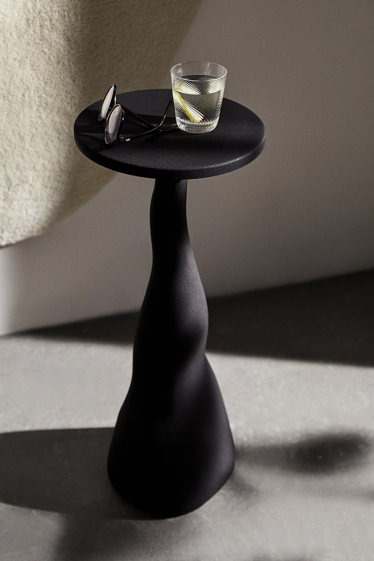Side table, metal, sculptural rustic look, black