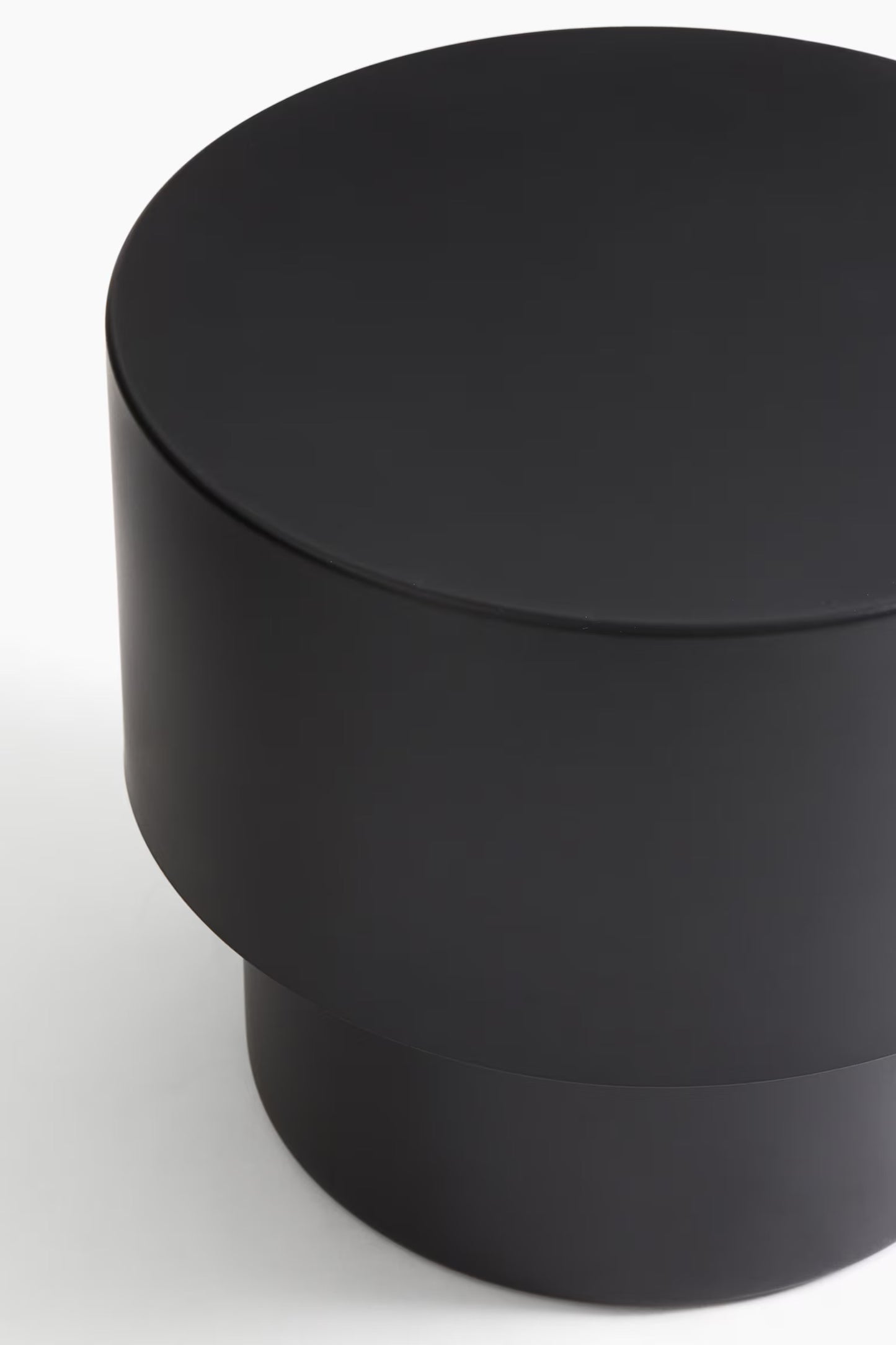 Side table, metal, contemporary cylindrical shape, black