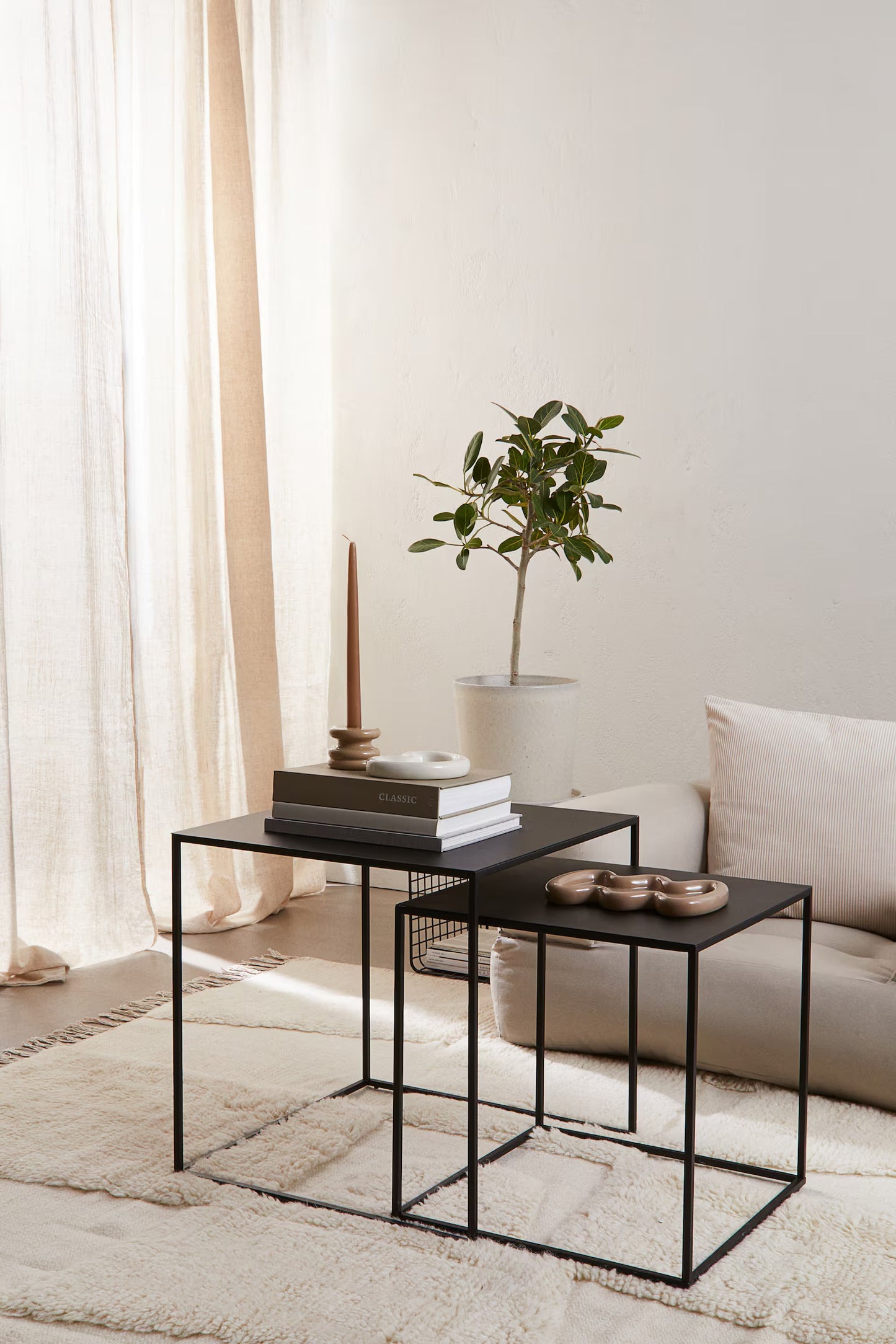 Side table, metal, nested design, black