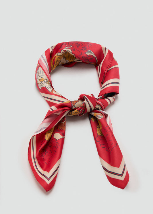 Scarf, satin effect, floral print, 27.56 in