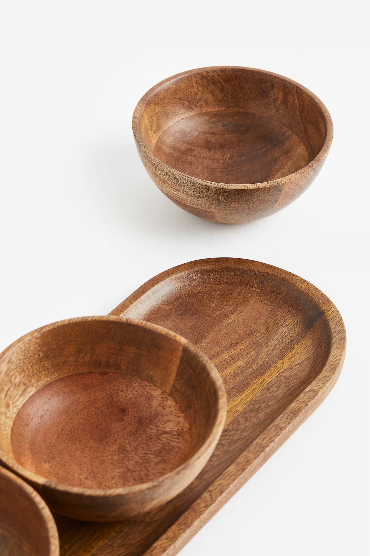 Dip & condiment serving set, mango wood bowls with tray