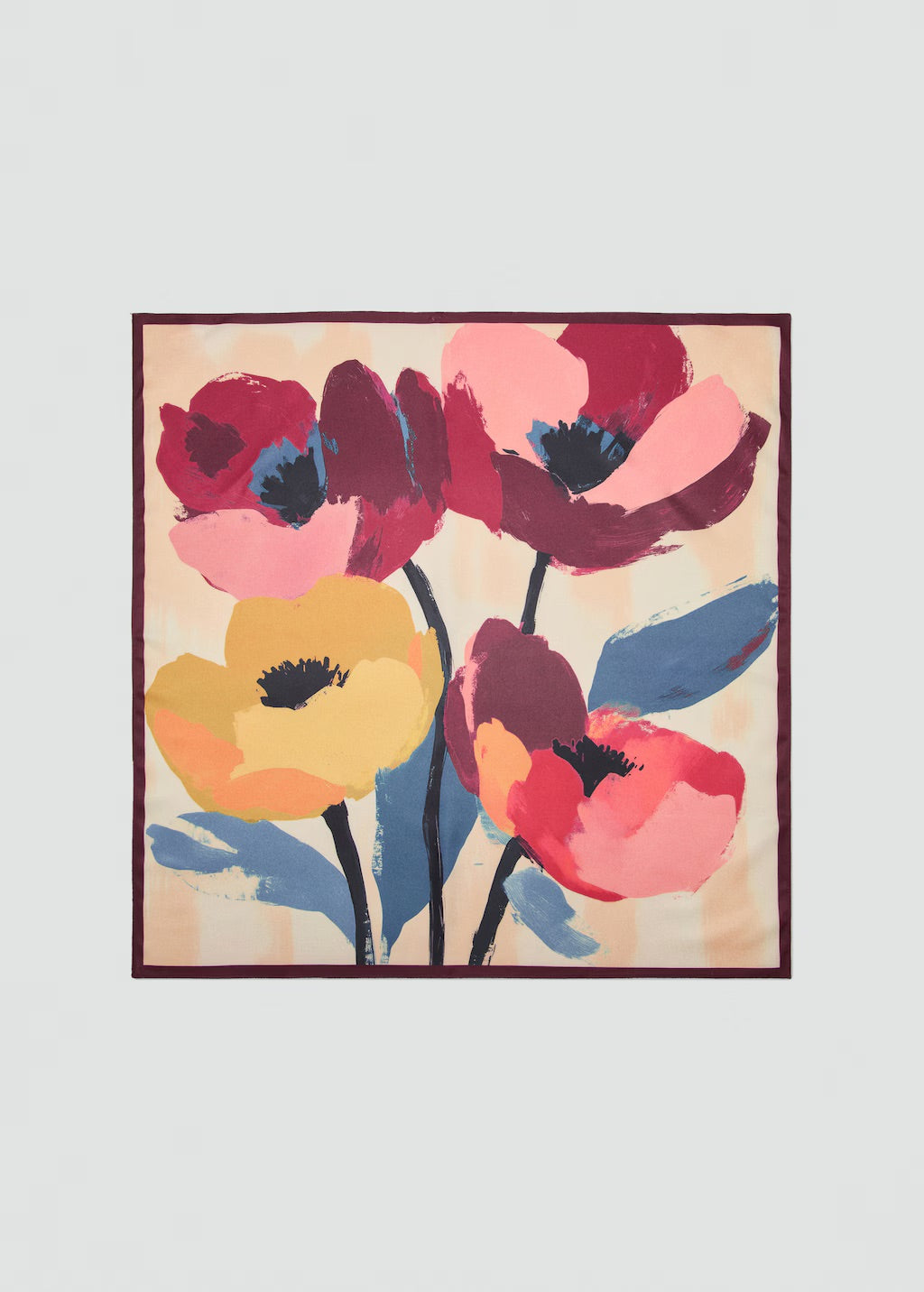 Scarf, satin effect, floral print, 27.56 in