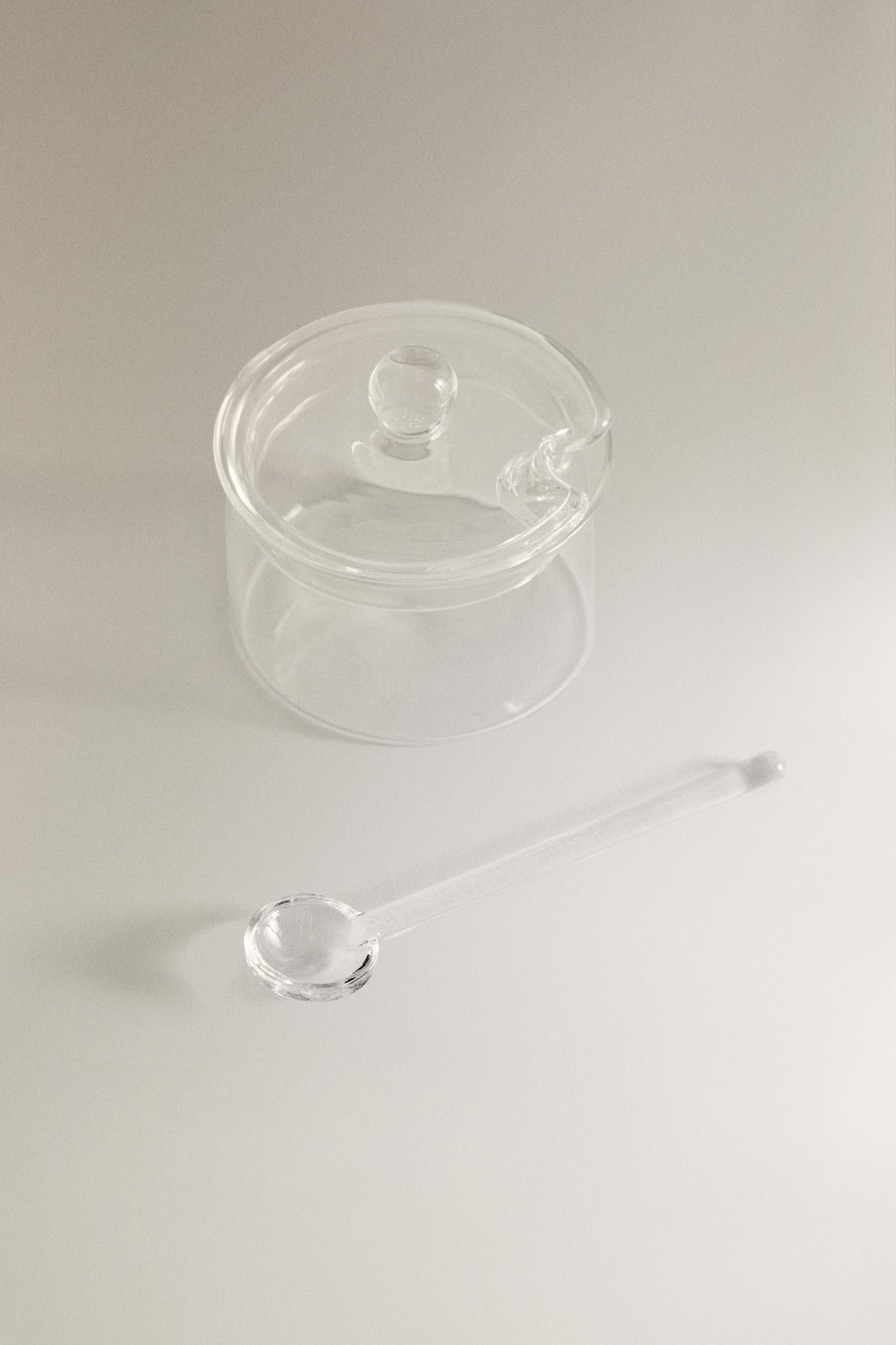 Serveware, sugar bowl with lid and spoon, borosilicate glass