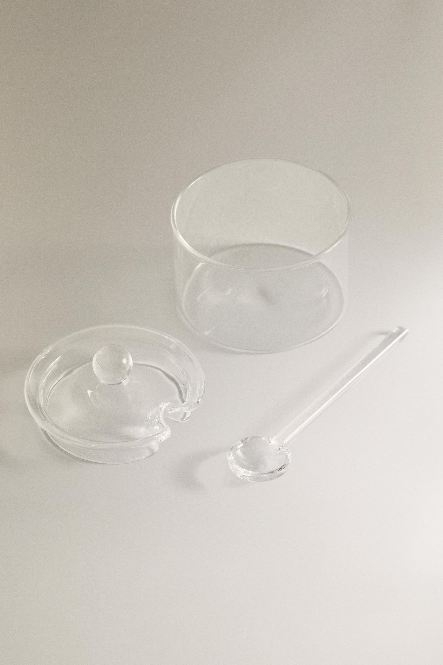 Serveware, sugar bowl with lid and spoon, borosilicate glass