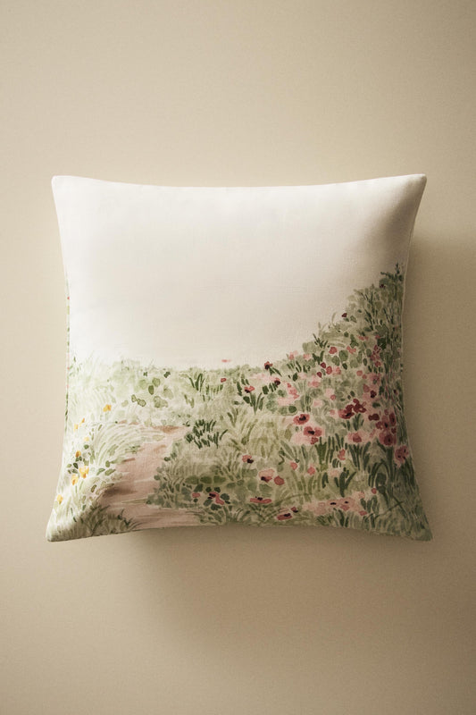 Throw pillow cover, watercolor floral print, 17.5x17.5"