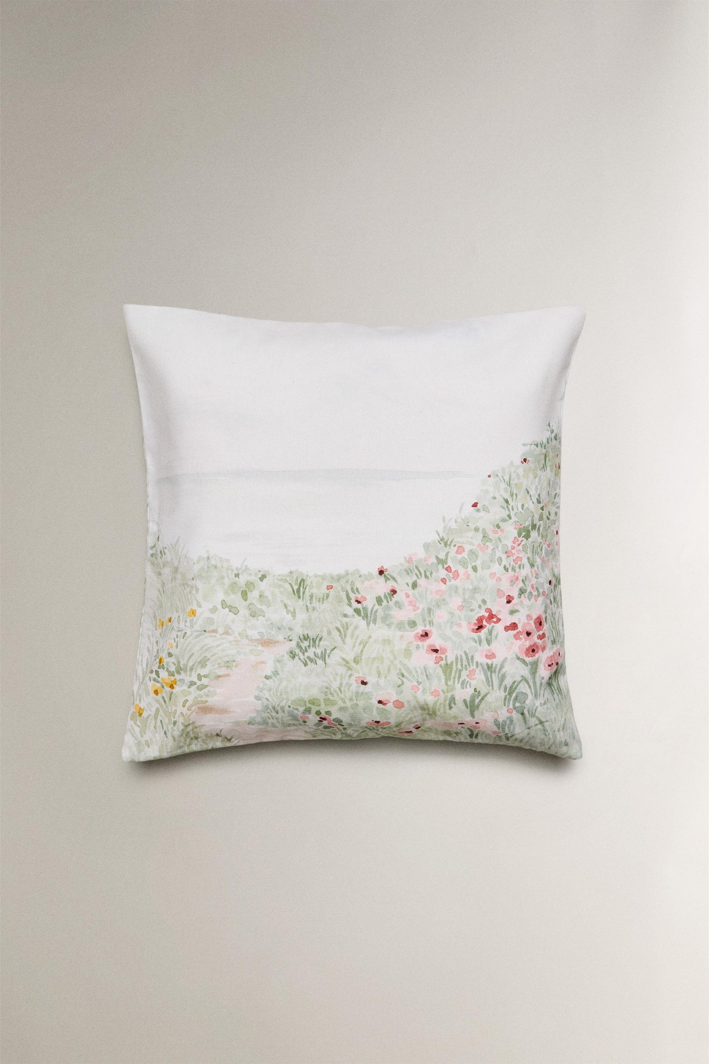 Throw pillow cover, watercolor floral print, 17.5x17.5"