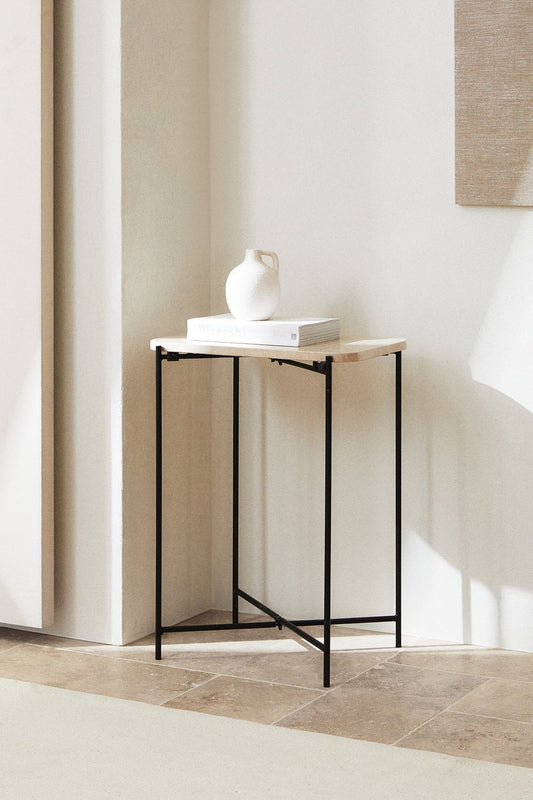 Side table, marble top, black metal leg