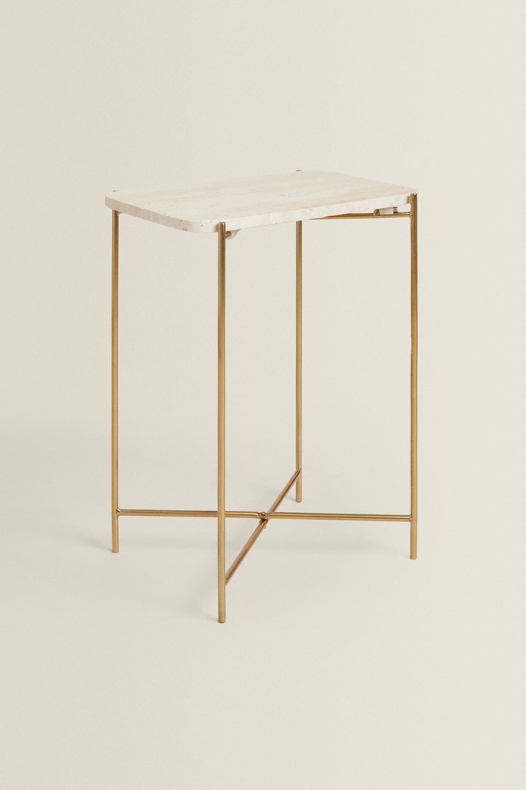 Side table, marble top, golden metal leg