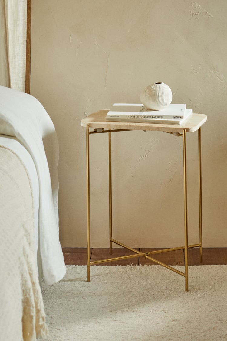 Side table, marble top, golden metal leg