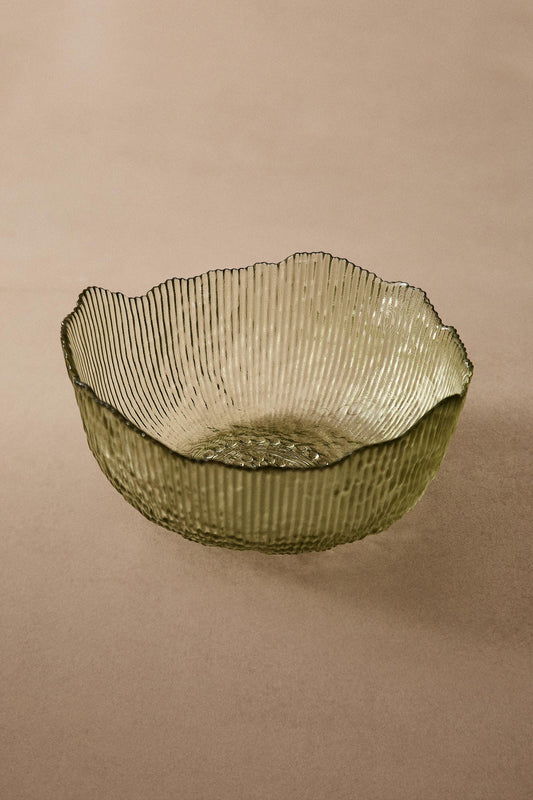 Serveware, bowl, glass, raised design, green, 8in