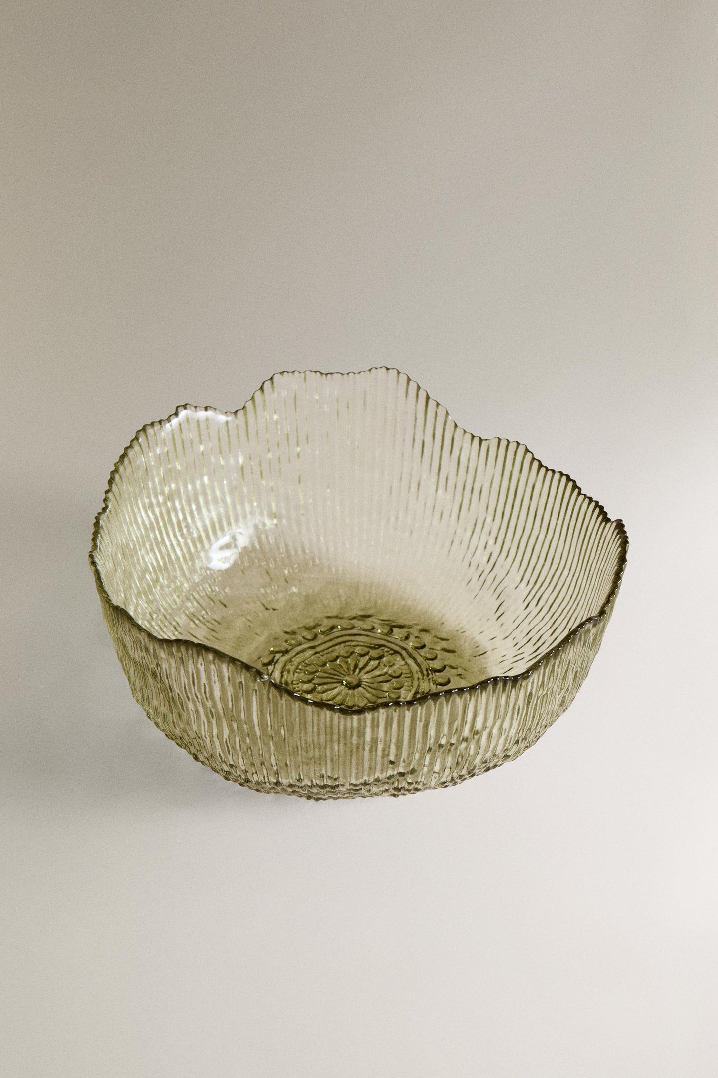 Serveware, bowl, glass, raised design, green, 8in