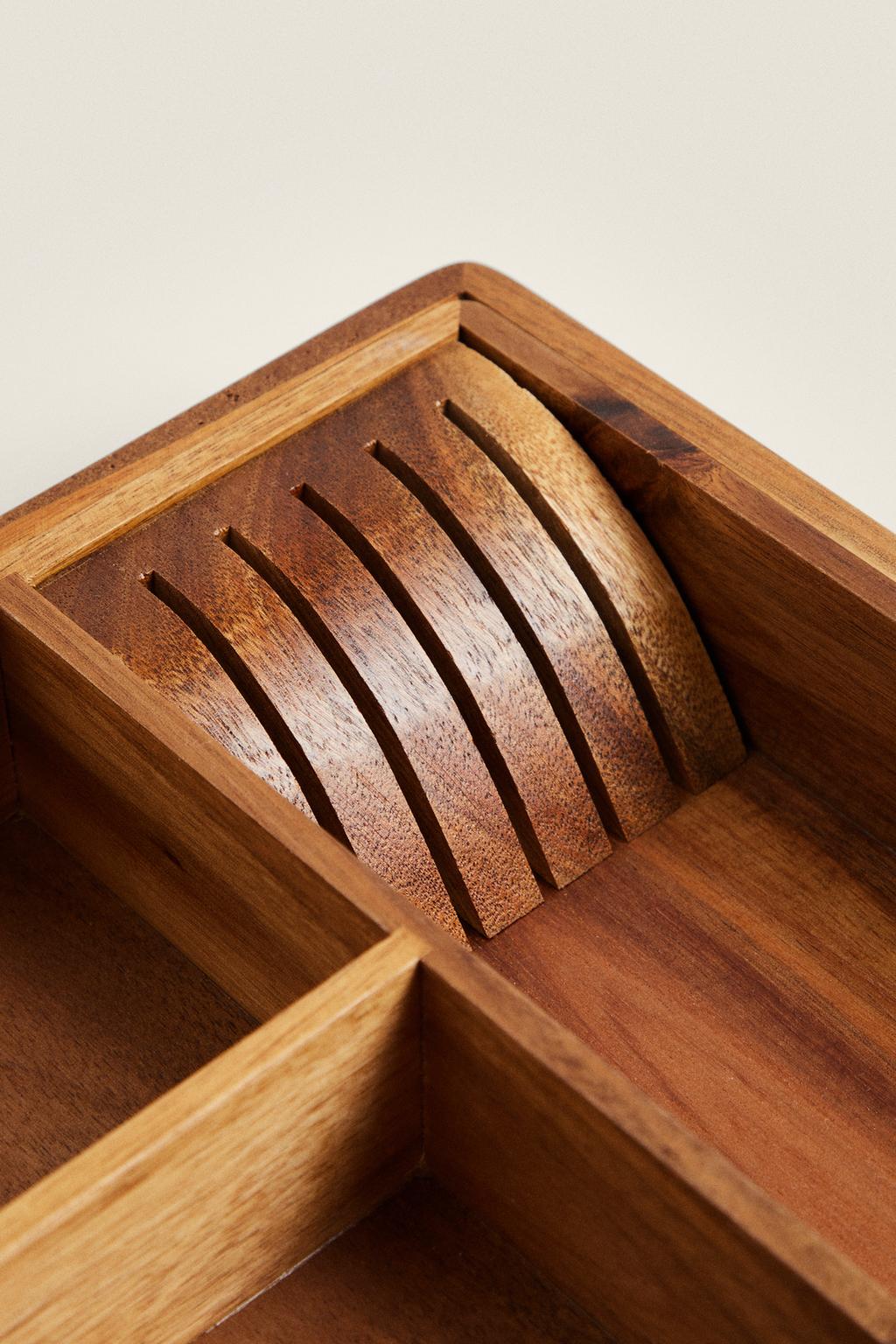 Drawer organization, expandable flatware acacia tray