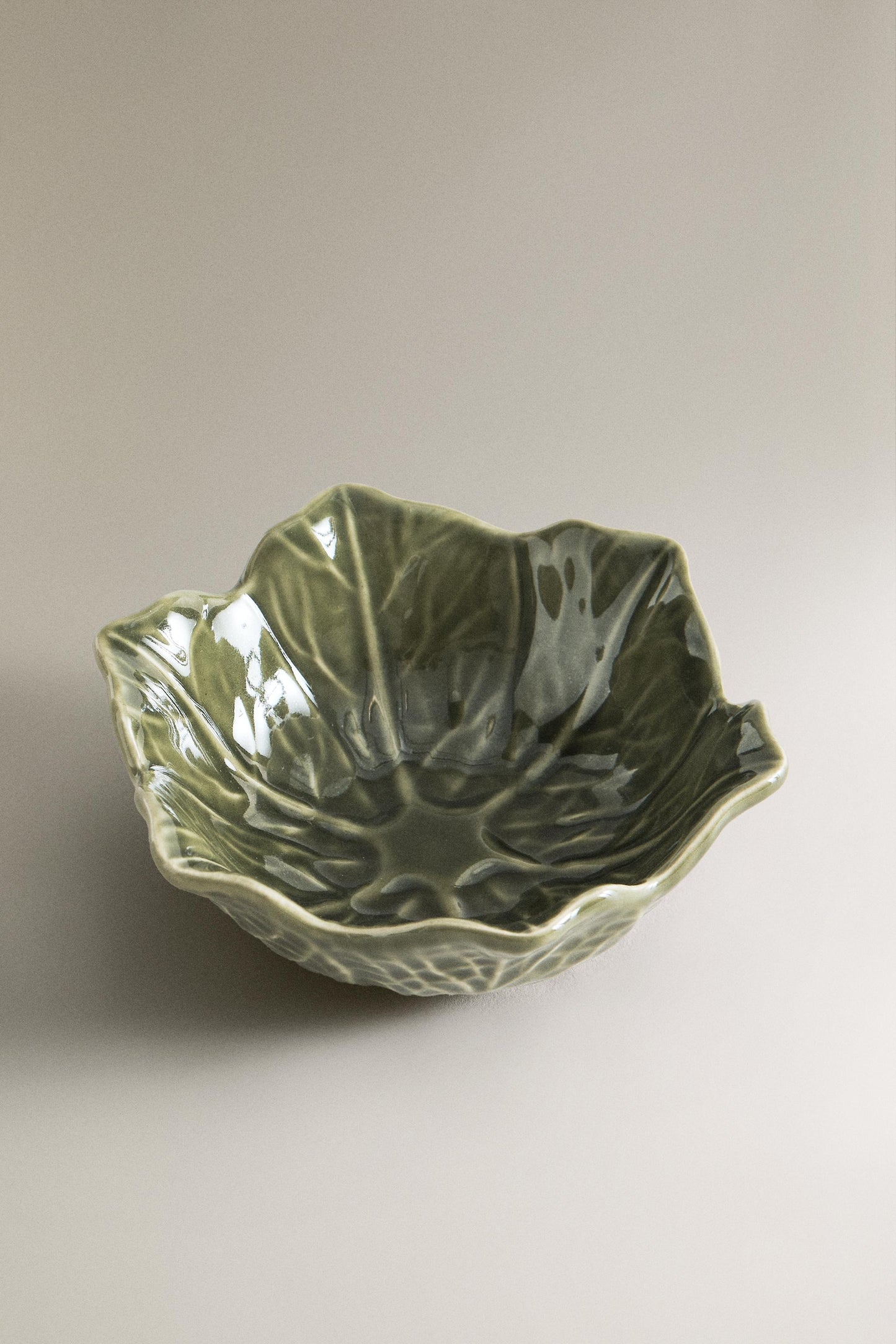 Serveware, side bowl, stoneware, green cabbage leaf, 6.1in