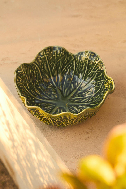 Serveware, side bowl, stoneware, green cabbage leaf, 6.1in