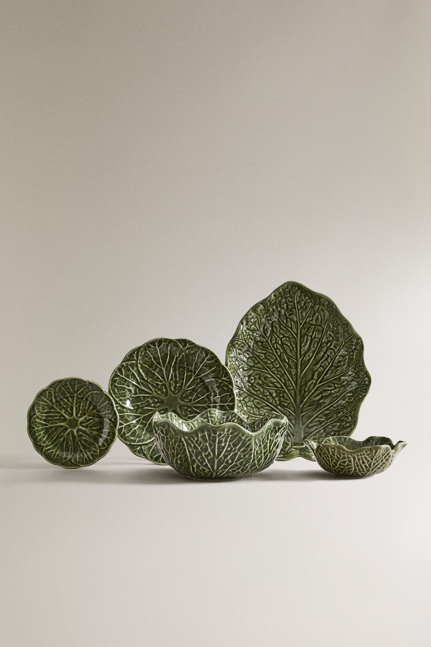 Serveware, side bowl, stoneware, green cabbage leaf, 6.1in