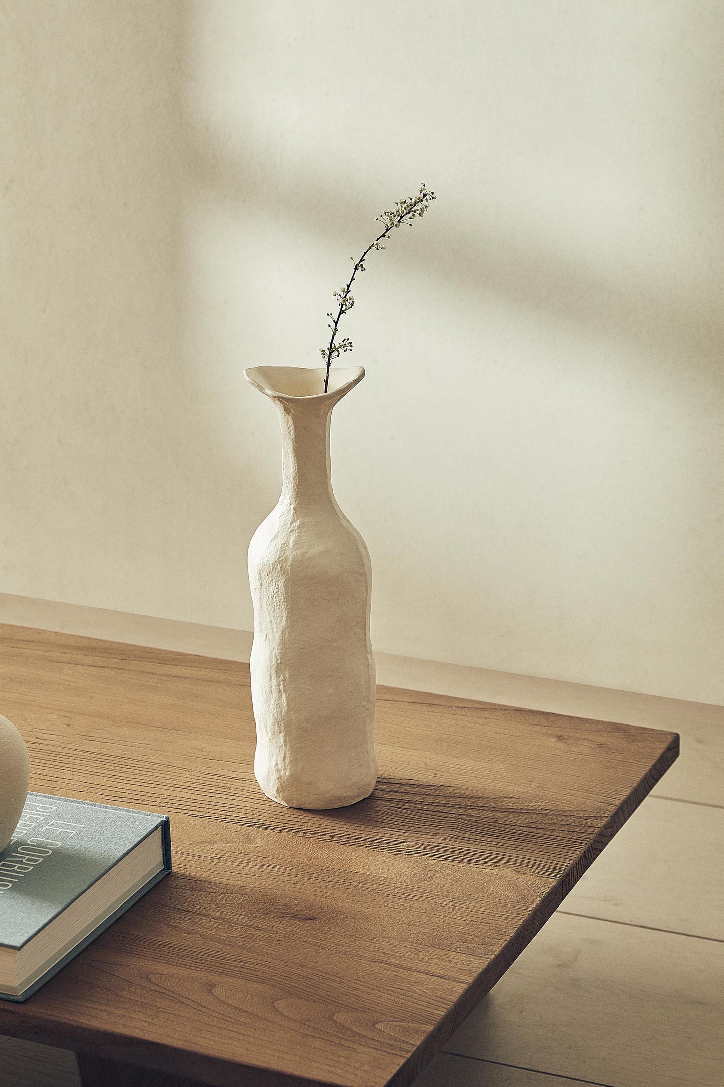 Vase, textured ceramic, long neck, 15.3 in