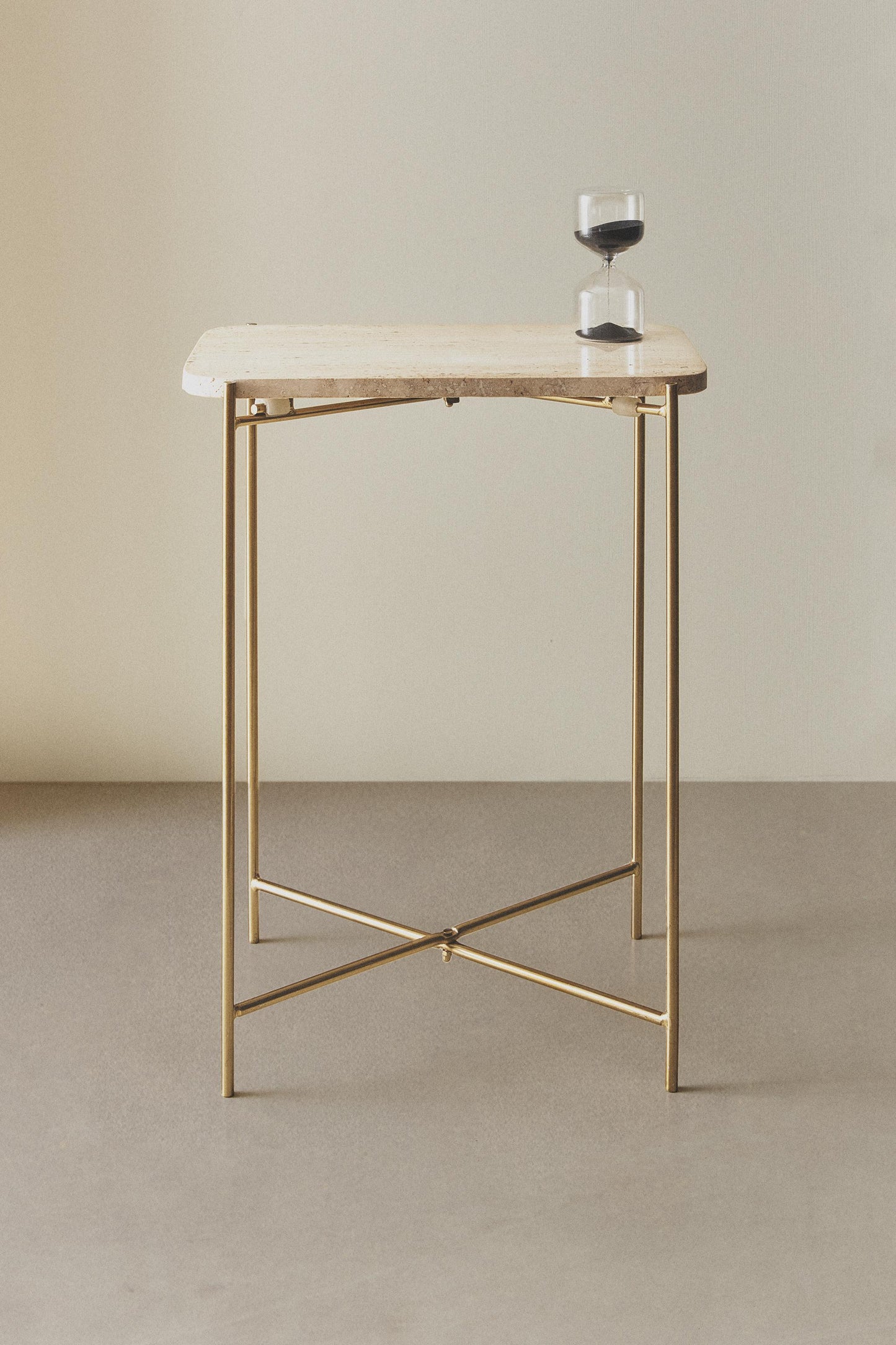 Side table, marble top, golden metal leg
