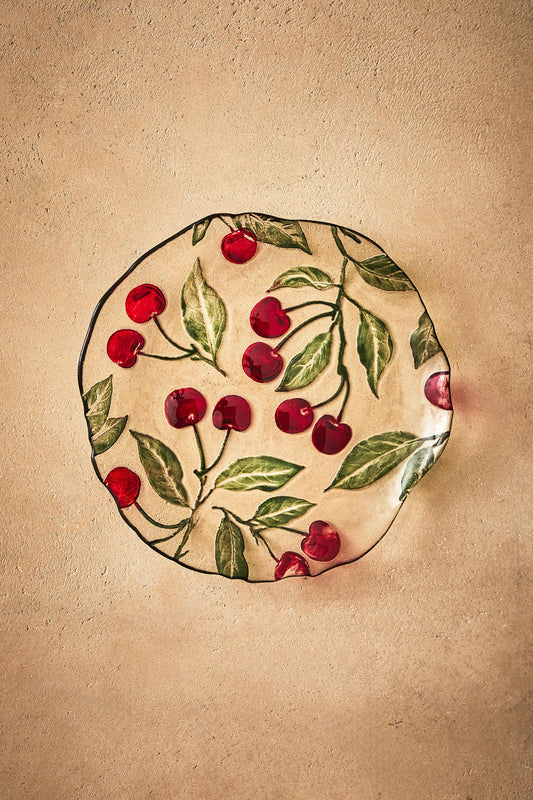Serveware, dessert plate, glass, cherry, 8.3in