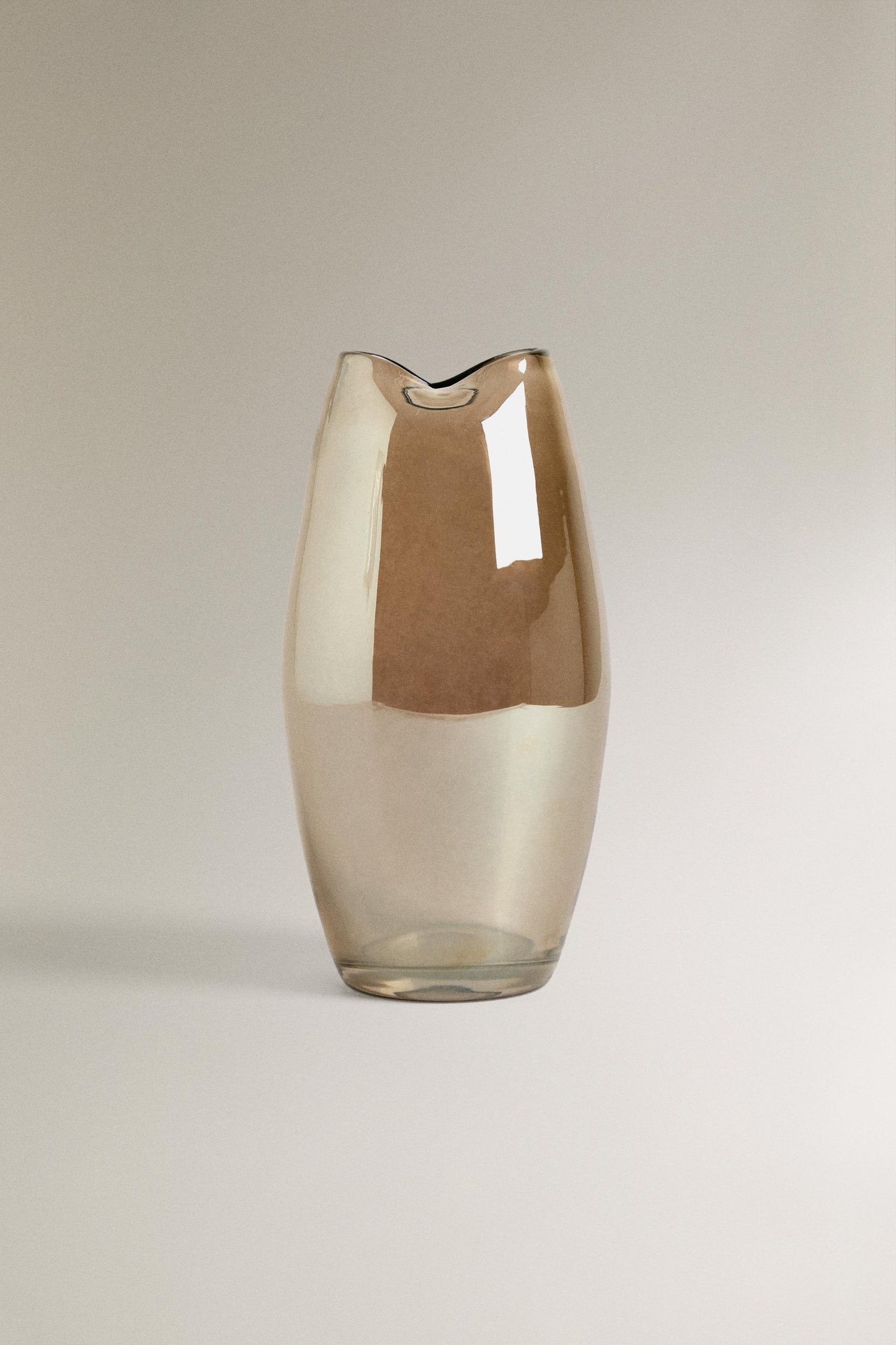 Vase, glass, irregular neck, brown