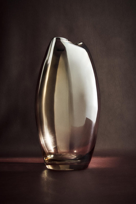 Vase, glass, irregular neck, brown