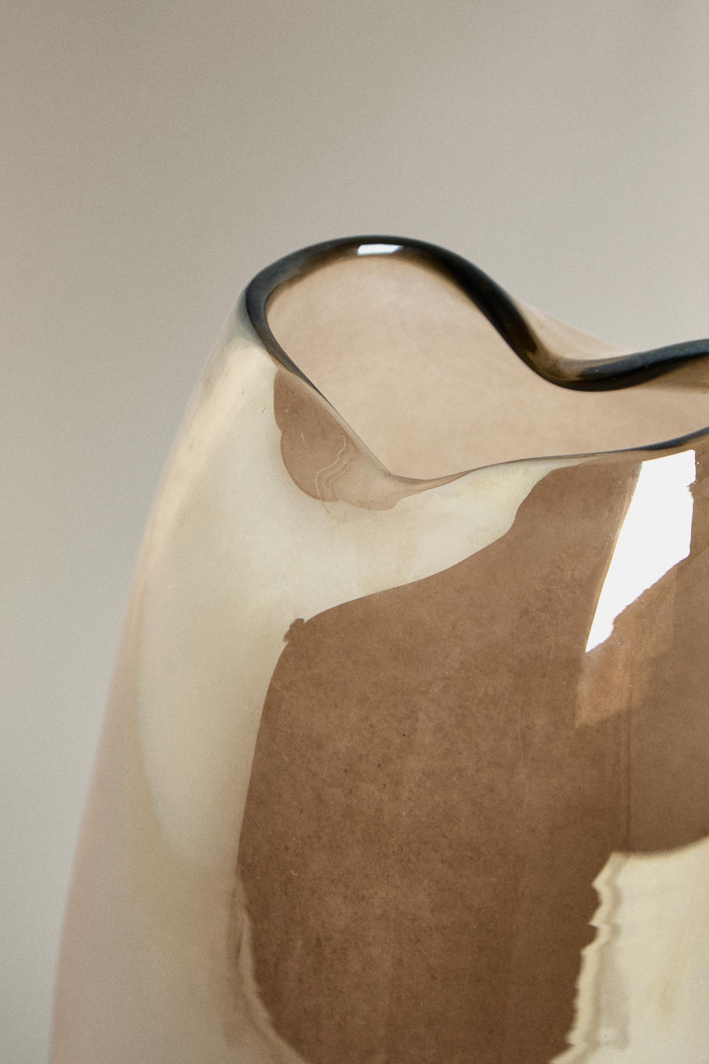 Vase, glass, irregular neck, brown