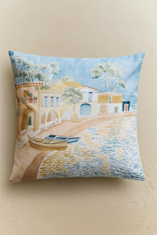 Throw pillow cover, coastal cove print, 17.5x17.5"
