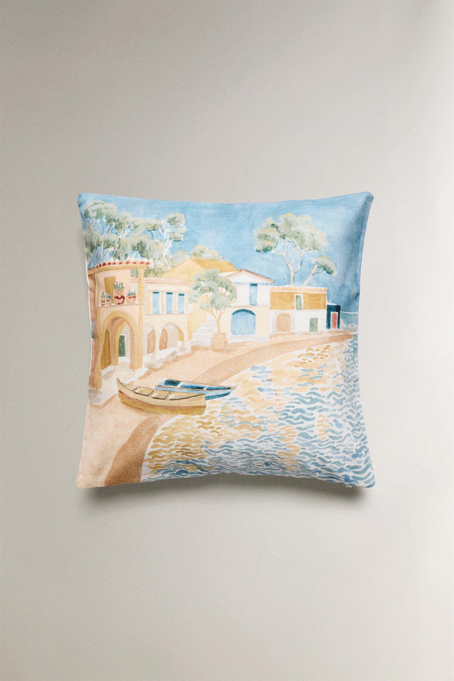 Throw pillow cover, coastal cove print, 17.5x17.5"