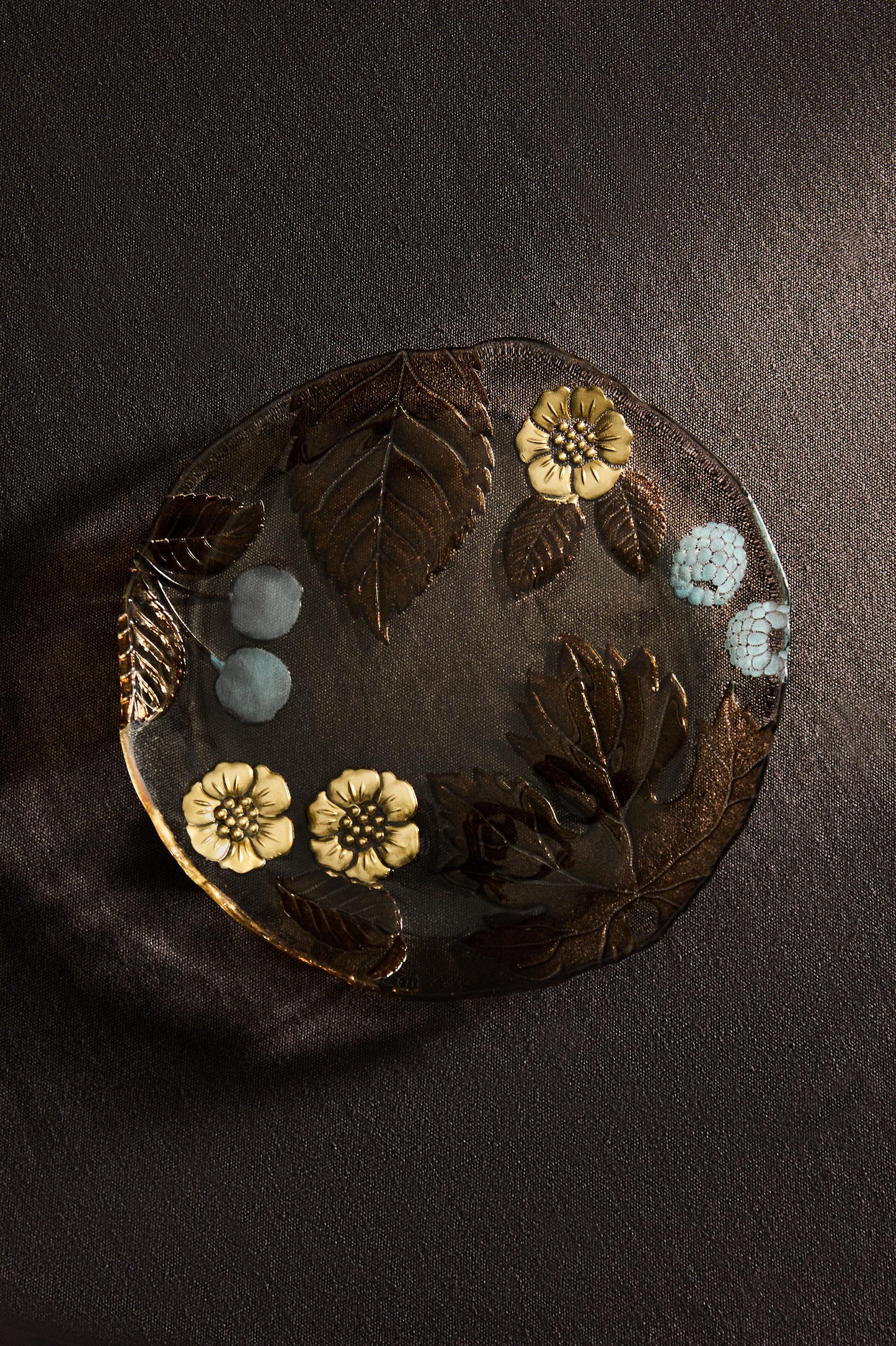 Serveware, dessert plate, glass, floral, 8.3in