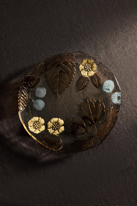 Serveware, dessert plate, glass, floral, 8.3in