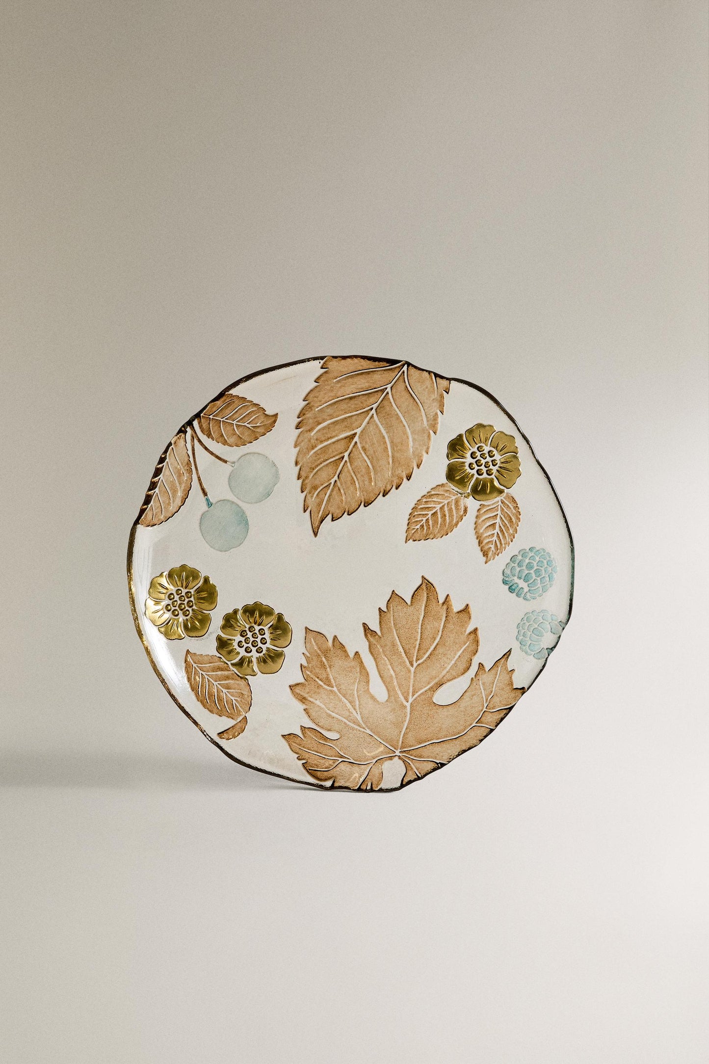 Serveware, dessert plate, glass, floral, 8.3in