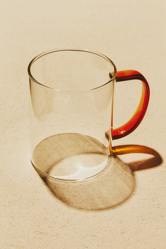 Drinkware, mug, borosilicate glass, colored handle